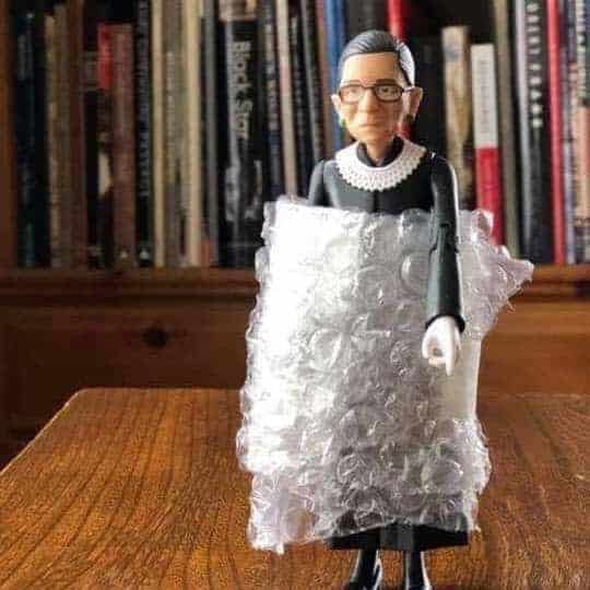 ruth bader ginsberg doll wrapped in bubble wrap