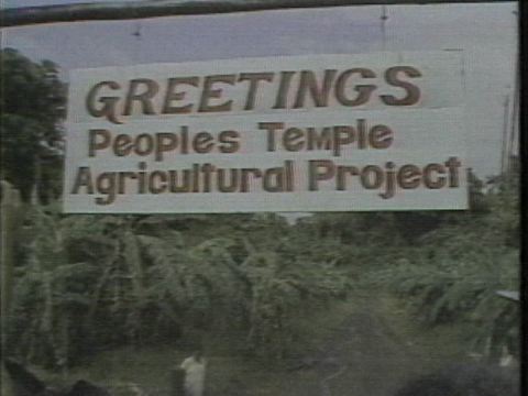The welcome sign at Jonestown