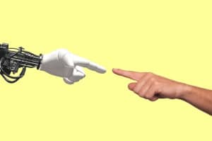 Human finger touching robot finger