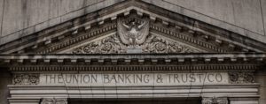 concrete facade of a bank and trust building